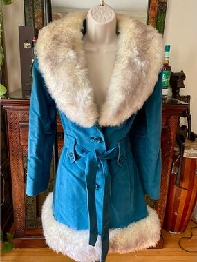 Vintage 60’s/70’s Country Pacer Penny Lane Blue Shearling Coat M